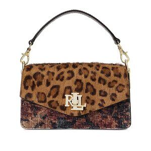 Ralph Lauren Black Label Leopard Print Brown Crossbody Bag with Gold Hardware